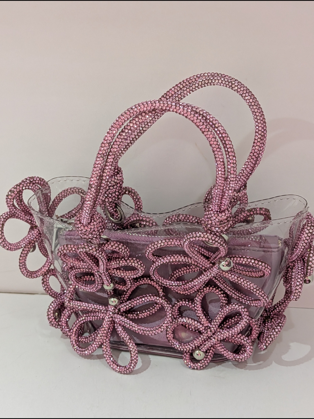 Transparent PVC Handbag Pink Glitter Diamonds Evening Bag Wedding Party Clutch